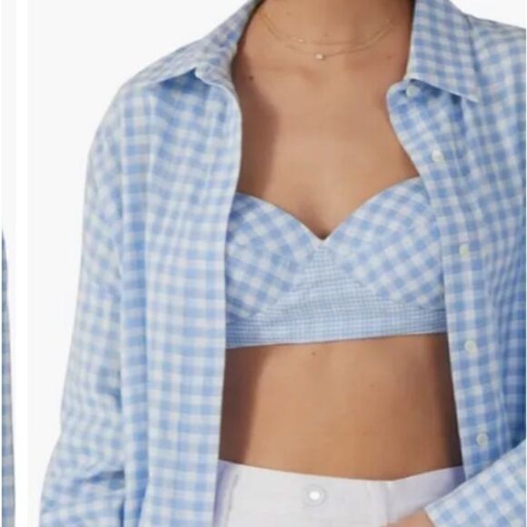 Favorite Daughter The Ex-Boyfriend Gingham Cotton Shirt Small NWT $198 - Picture 4 of 8